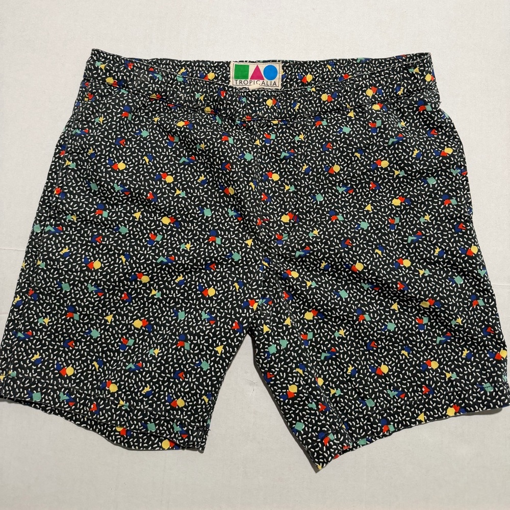 tropicalia brand‎ funky 90s pattern swim trunks shorts, men's small #1399